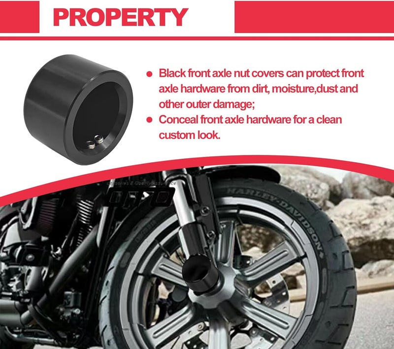NOTISH Black Chrome Front Axle Nut Aluminum Cover Cap - Compatible with Harley Softail Dyna Touring Road King Electra Street Glide Iron 883 XL 2002-2023 - Image 3